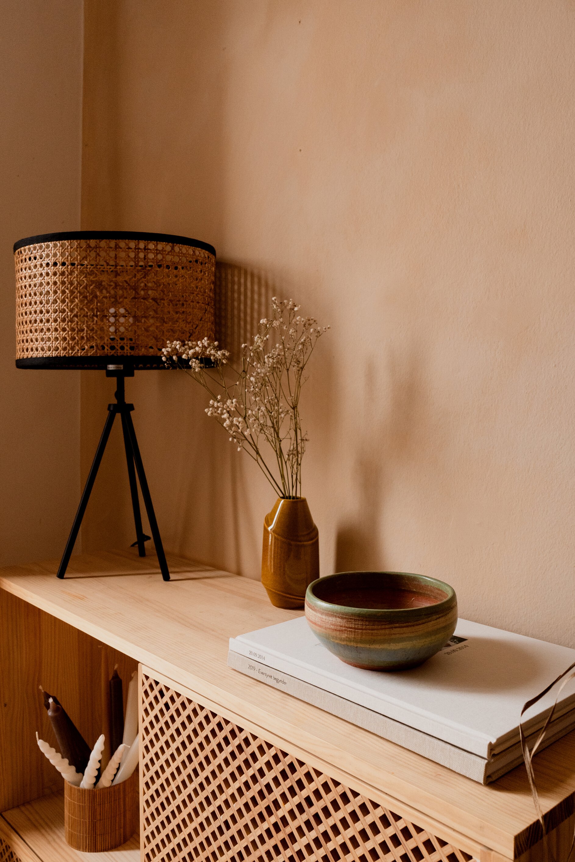 Minimalist Decorations on Wooden Shelf